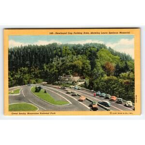 Vintage Linen Postcard Newfound Gap Parking Area Laura Spelman Memorial